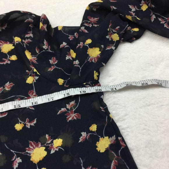 New! Lush Blouse Top Size M Black Yellow Floral Print Sheer Chiffon Long Sleeve - Picture 12 of 15